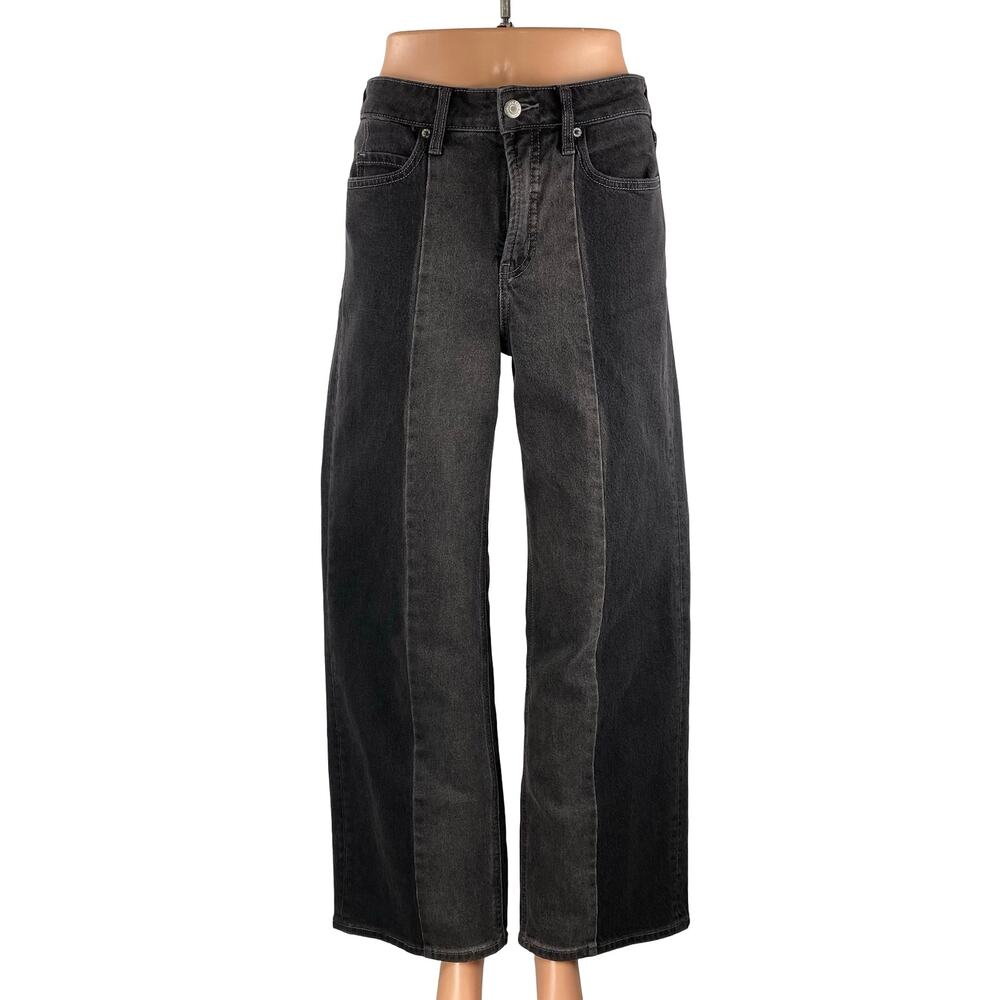 Old Navy Two Tone Patchwork High Rise Baggy Barrel Wide Leg Denim Jeans Pants 2